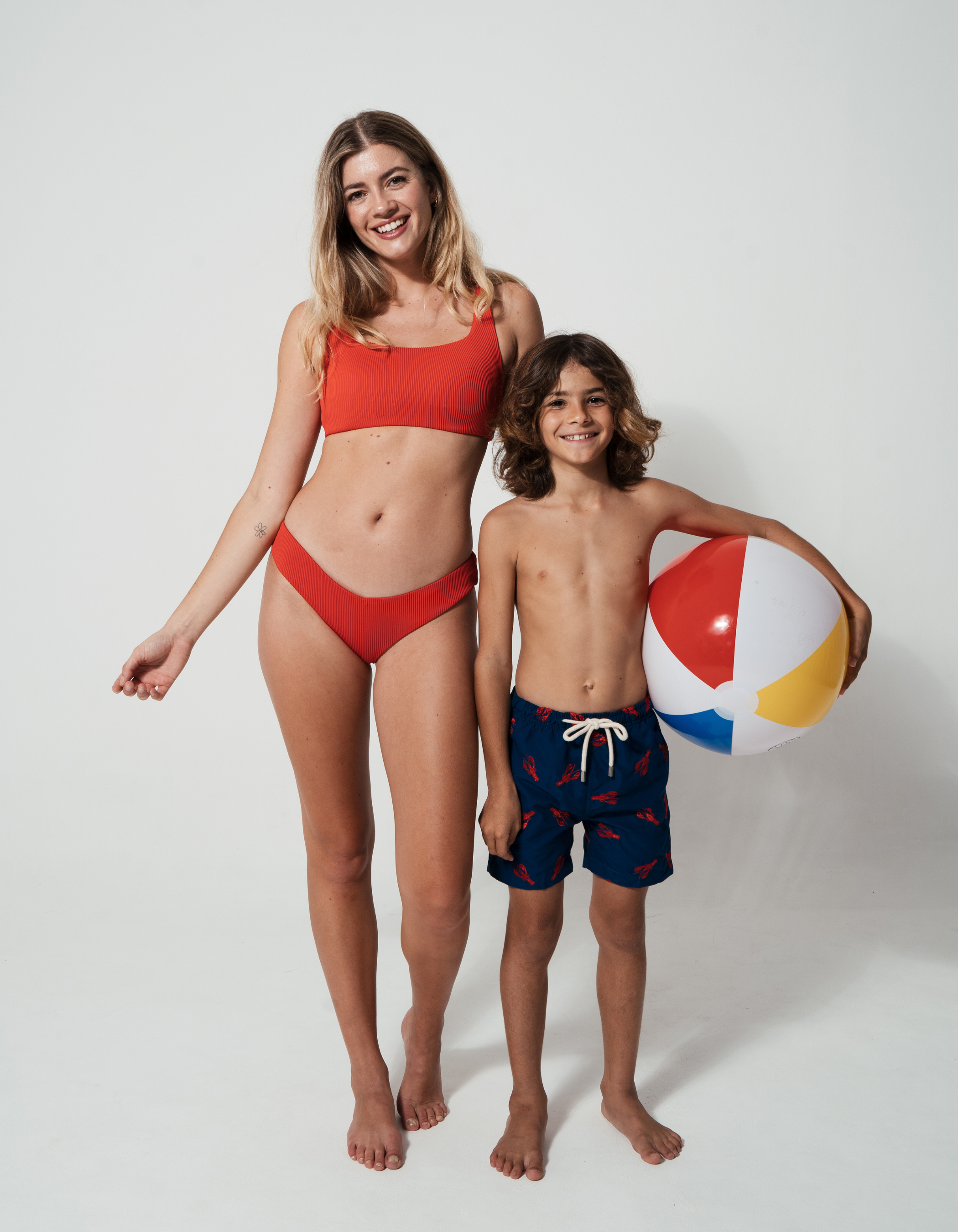 Low Waist Lipstick Red Womens Ribbed Bikini Bottoms, additional view. Sustainable womens swimwear.