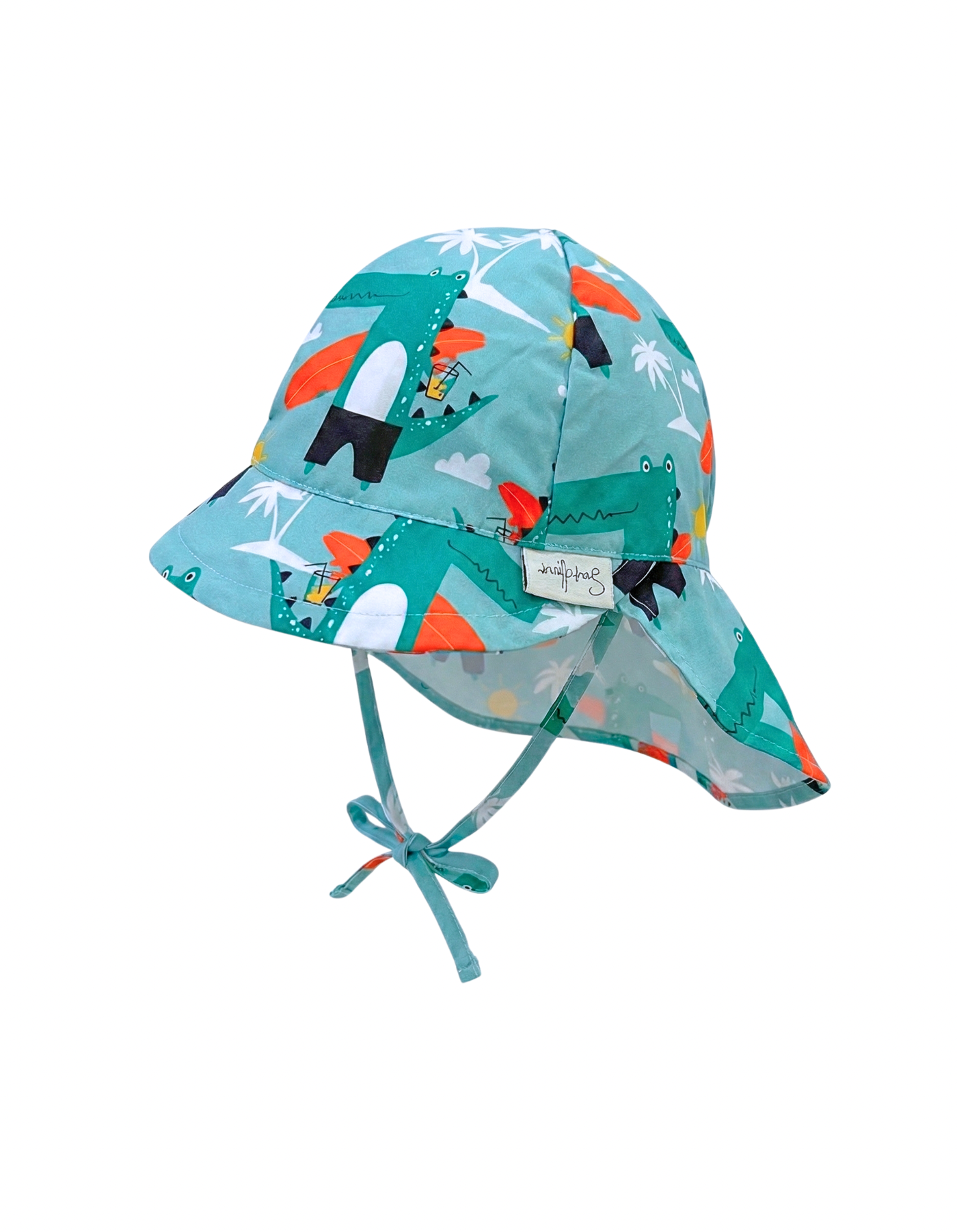 Surfing Crocodile Little Explorer Sun Hat, front view. Kids sun hat.