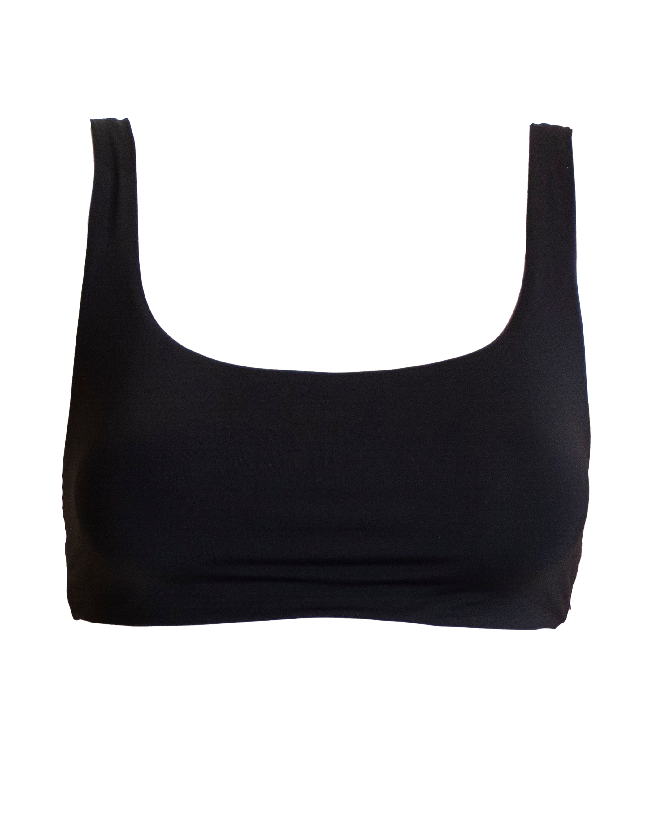 Black Womens Tank Bikini Top, front view. Sustainable womens swimwear.