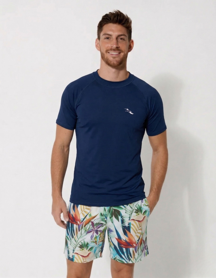 Deep Blue Short Sleeved Mens Rash Guard