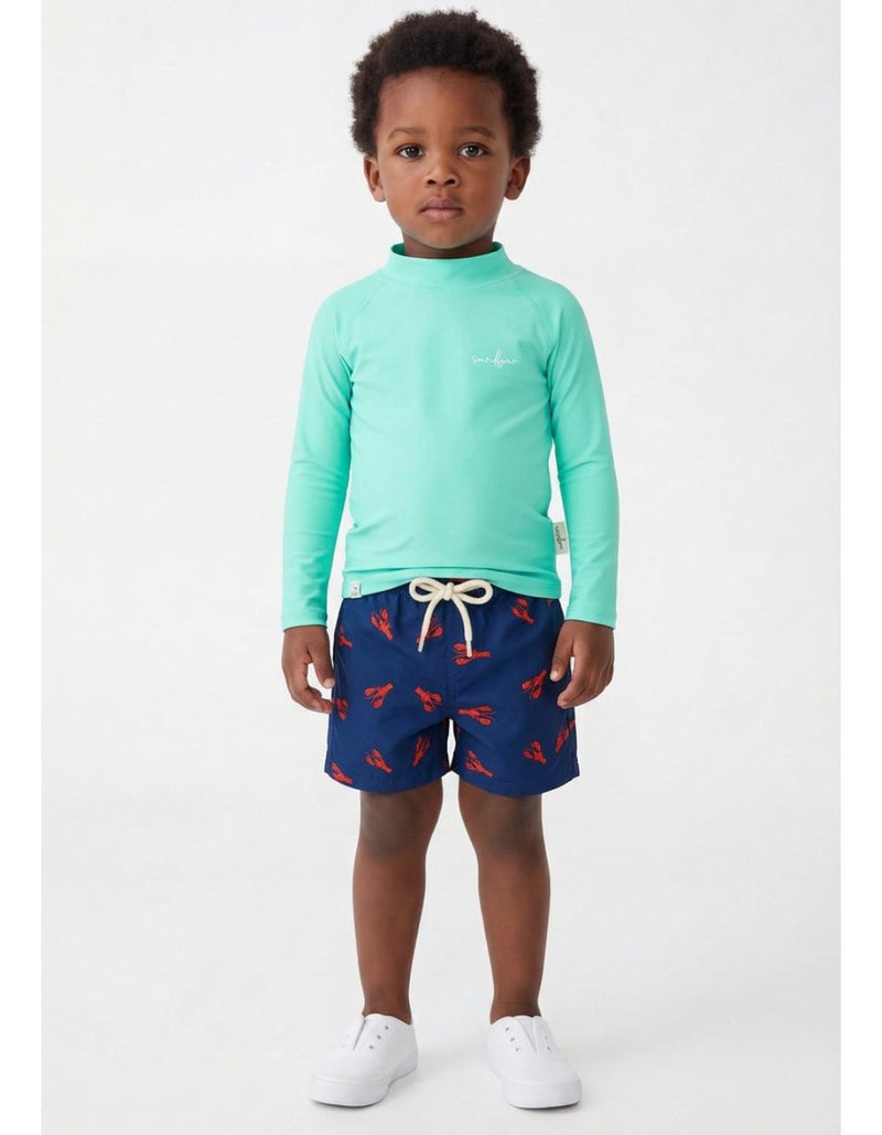 Oscar wearing Embroidered Red Lobster Boys Swim Shorts, size Age 3