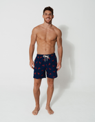 Embroidered Red Lobster Mens Swim Shorts, additional view. Embroidered mens swim shorts.