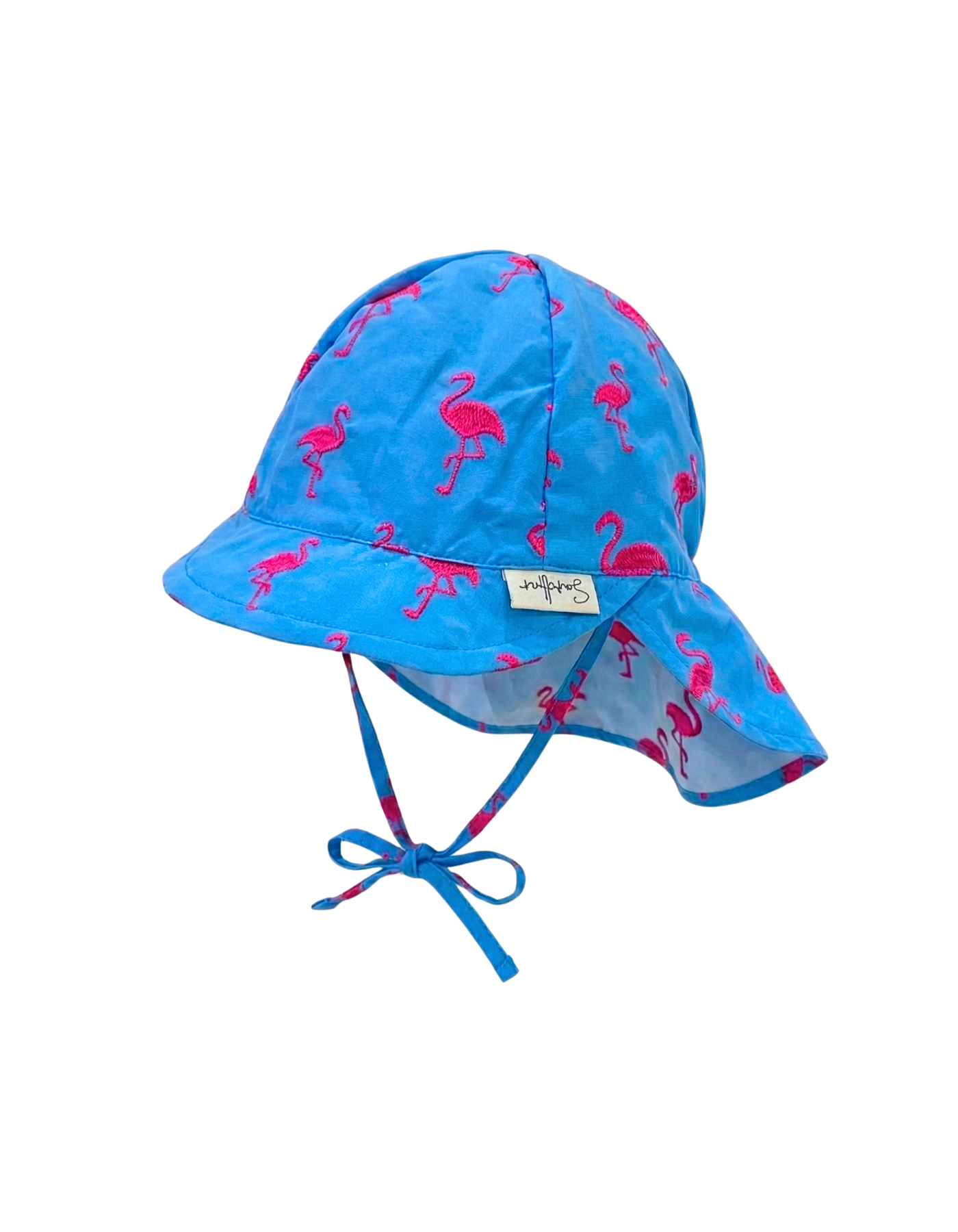 Embroidered Flamingo Little Explorer Sun Hat, front view. Kids sun hat.