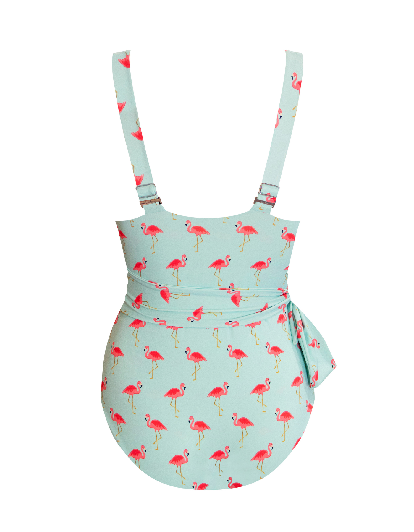 Flamingo_Womens_One_Piece_Wrap_Swim_Suit_Front_full_coverage_breastfeeding_sash_tie_back