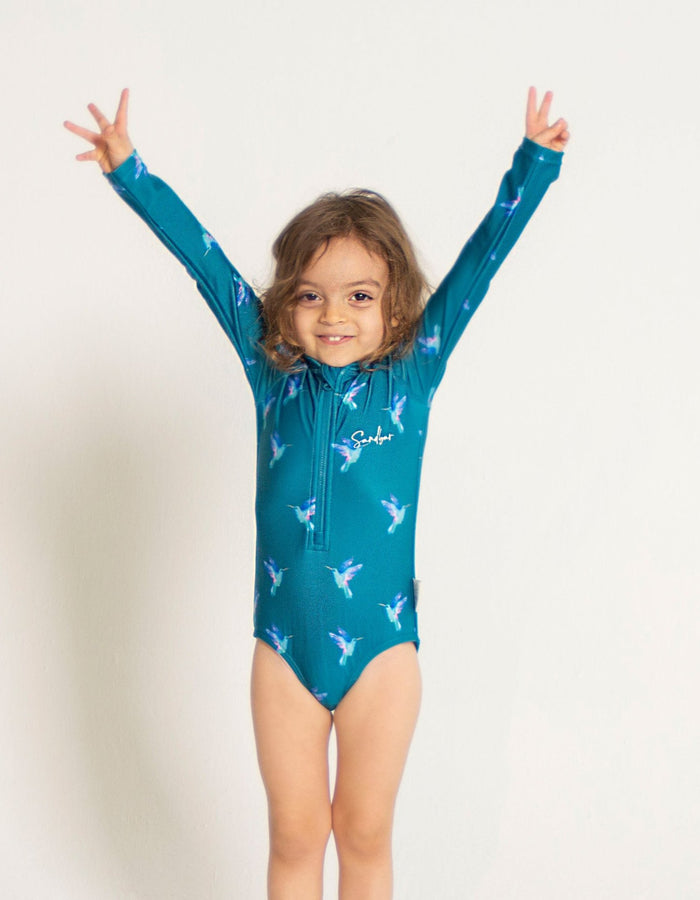 Hummingbird Long Sleeved Girls Swimsuit