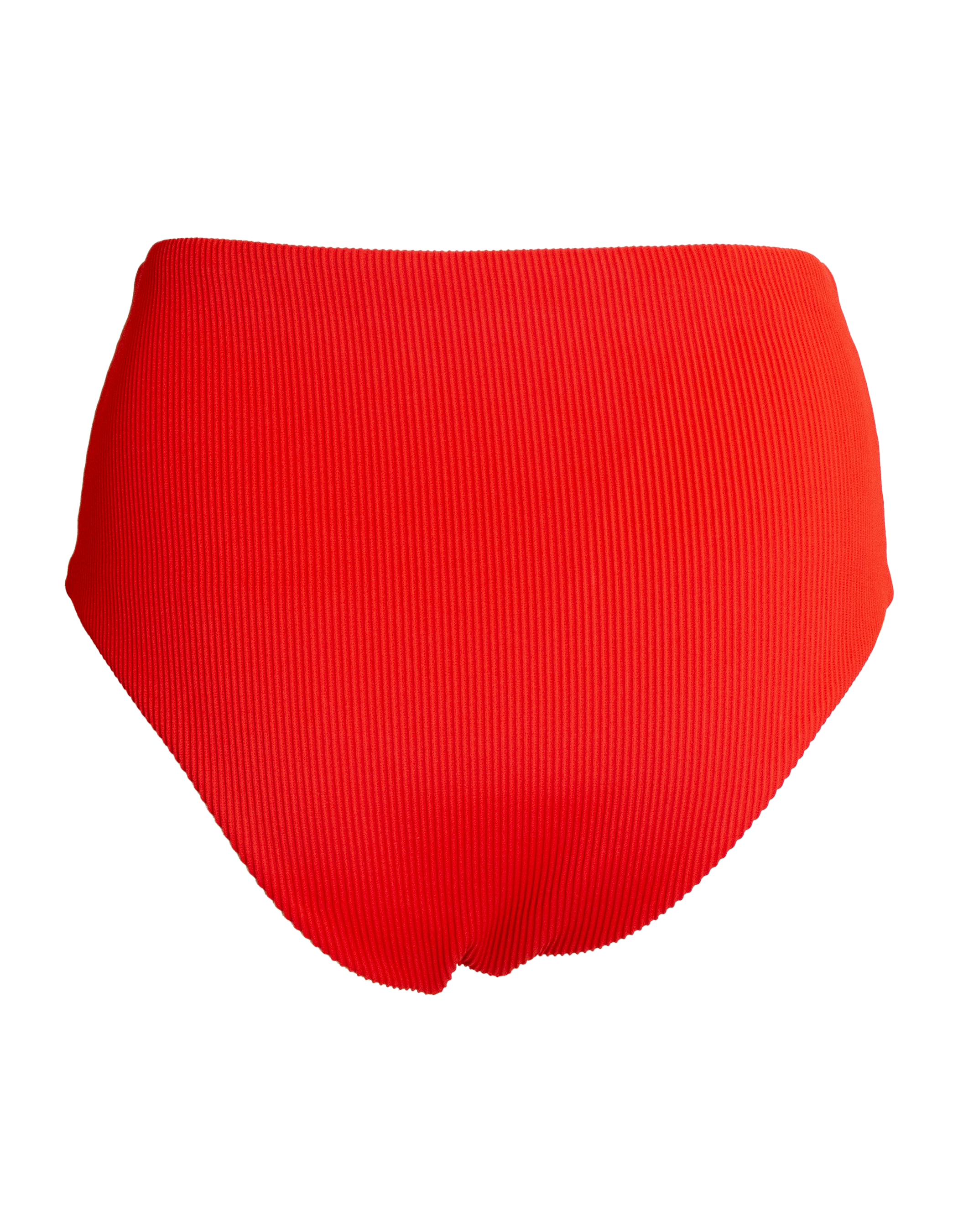 High Waist Lipstick Red Womens Ribbed Bikini Bottoms, back view. Sustainable womens swimwear.
