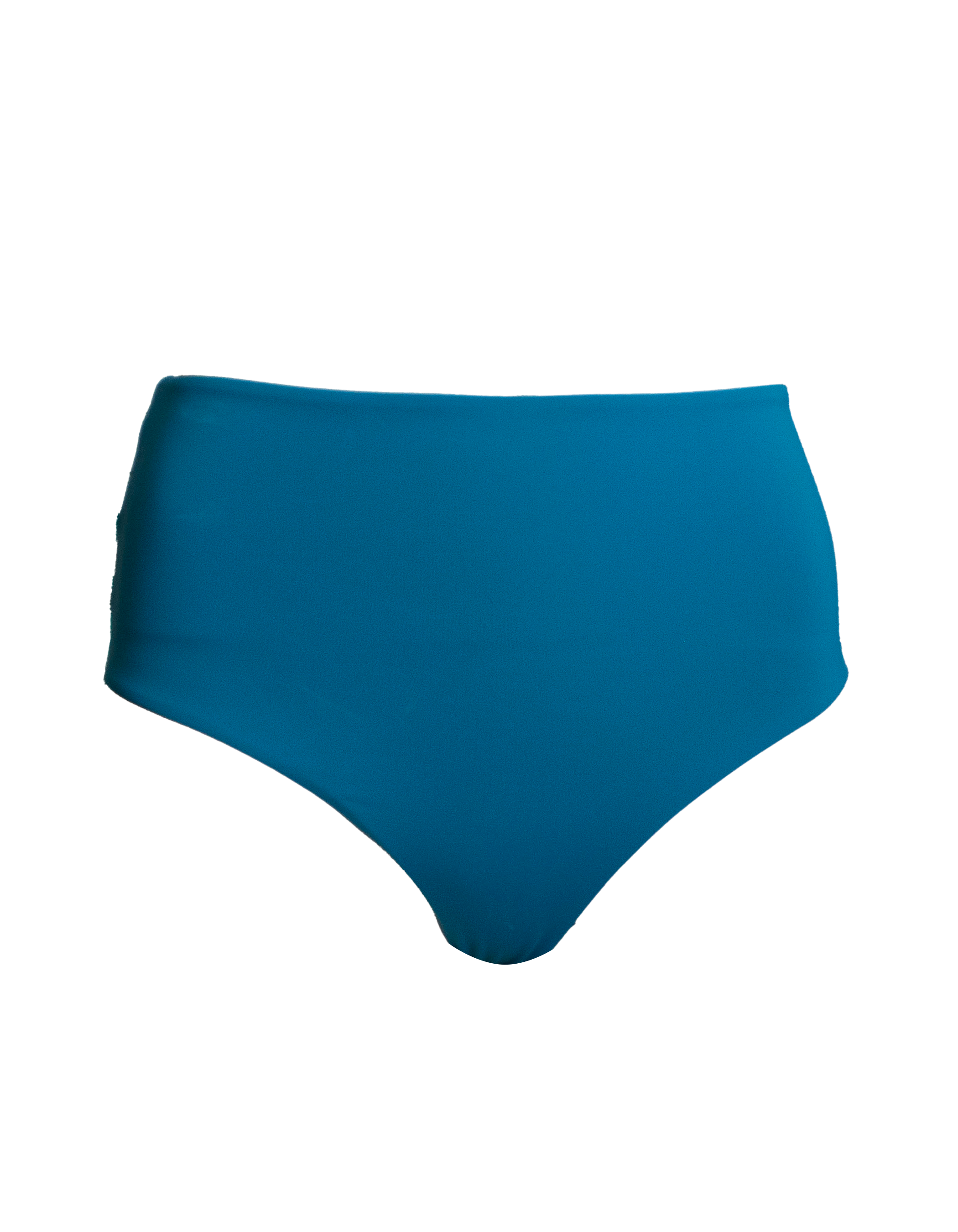 High Waist Teal Womens Bikini Bottoms, front view. Sustainable womens swimwear.