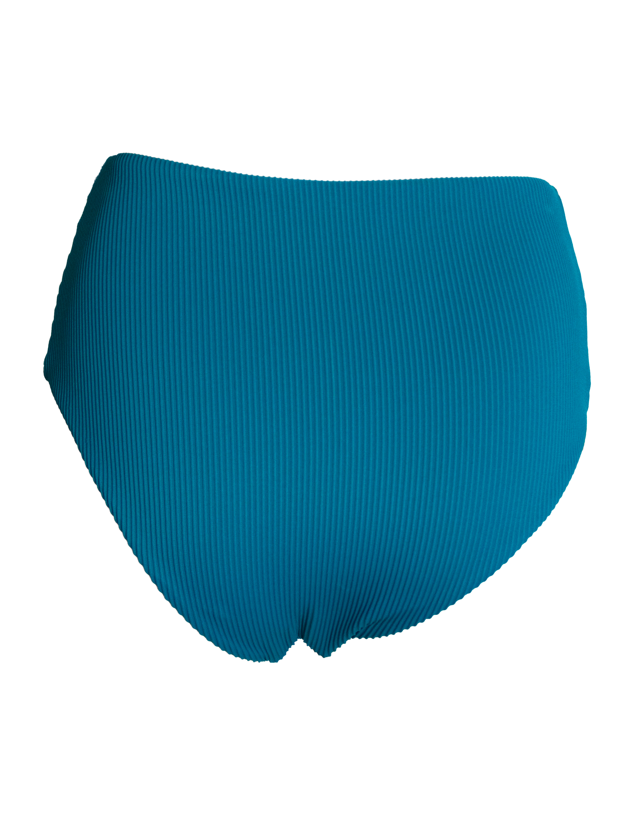 High Waist Teal Womens Ribbed Bikini Bottoms, back view. Sustainable womens swimwear.
