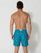 Hummingbird Mens Swim Shorts, back view. Sustainable mens swimwear.