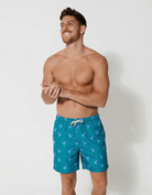 Hummingbird Mens Swim Shorts, front view. Sustainable mens swimwear.
