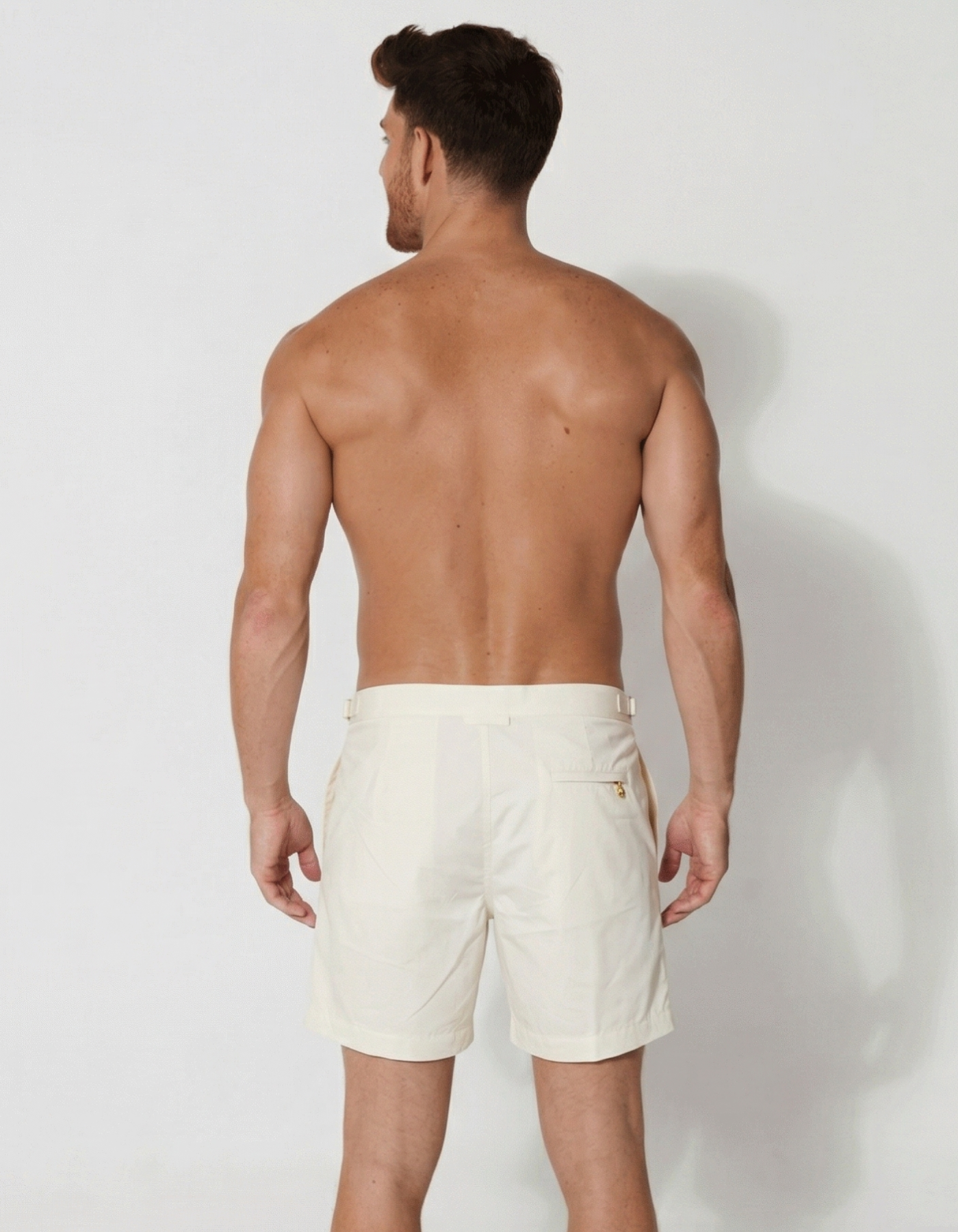 Laguna Sand Mens Tailored Swim Shorts, front view. Tailored mens swim shorts.