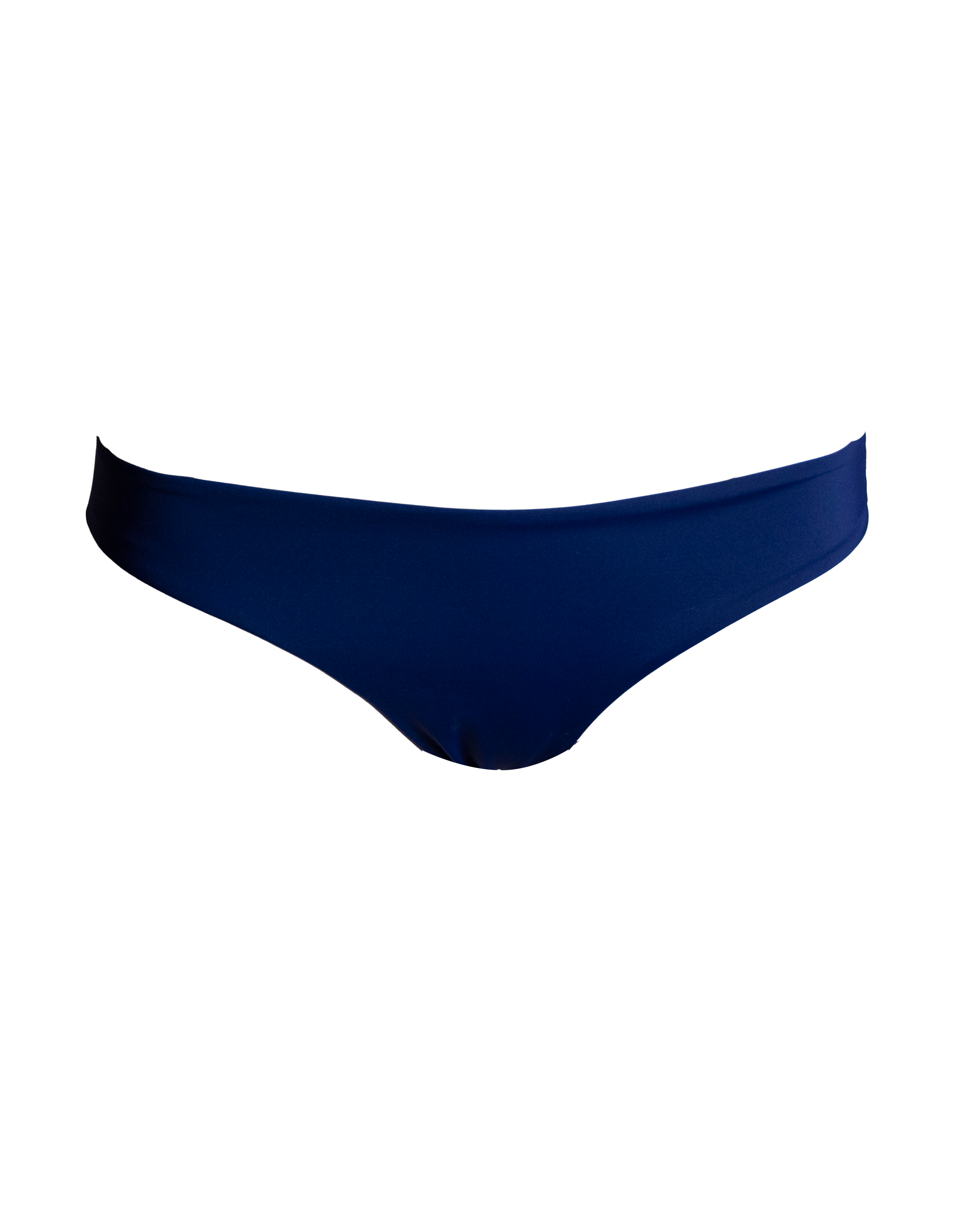Low Waist Midnight Blue Womens Bikini Bottoms, front view. Sustainable womens swimwear.