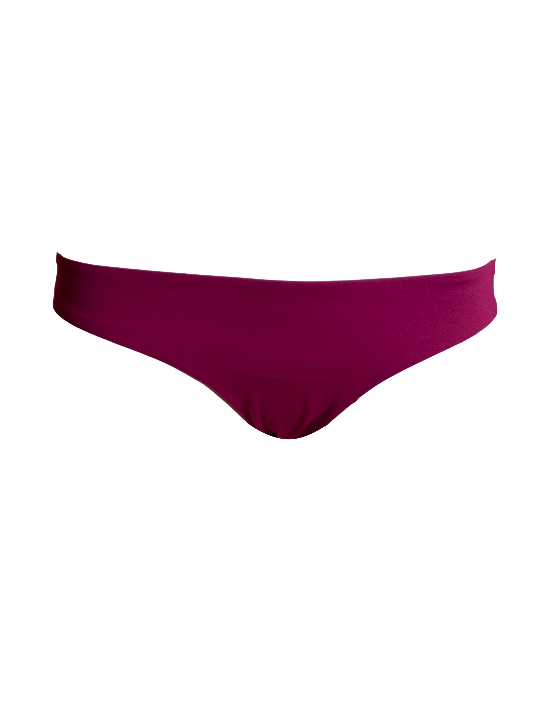 Low Waist Plum Womens Bikini Bottoms, front view. Sustainable womens swimwear.