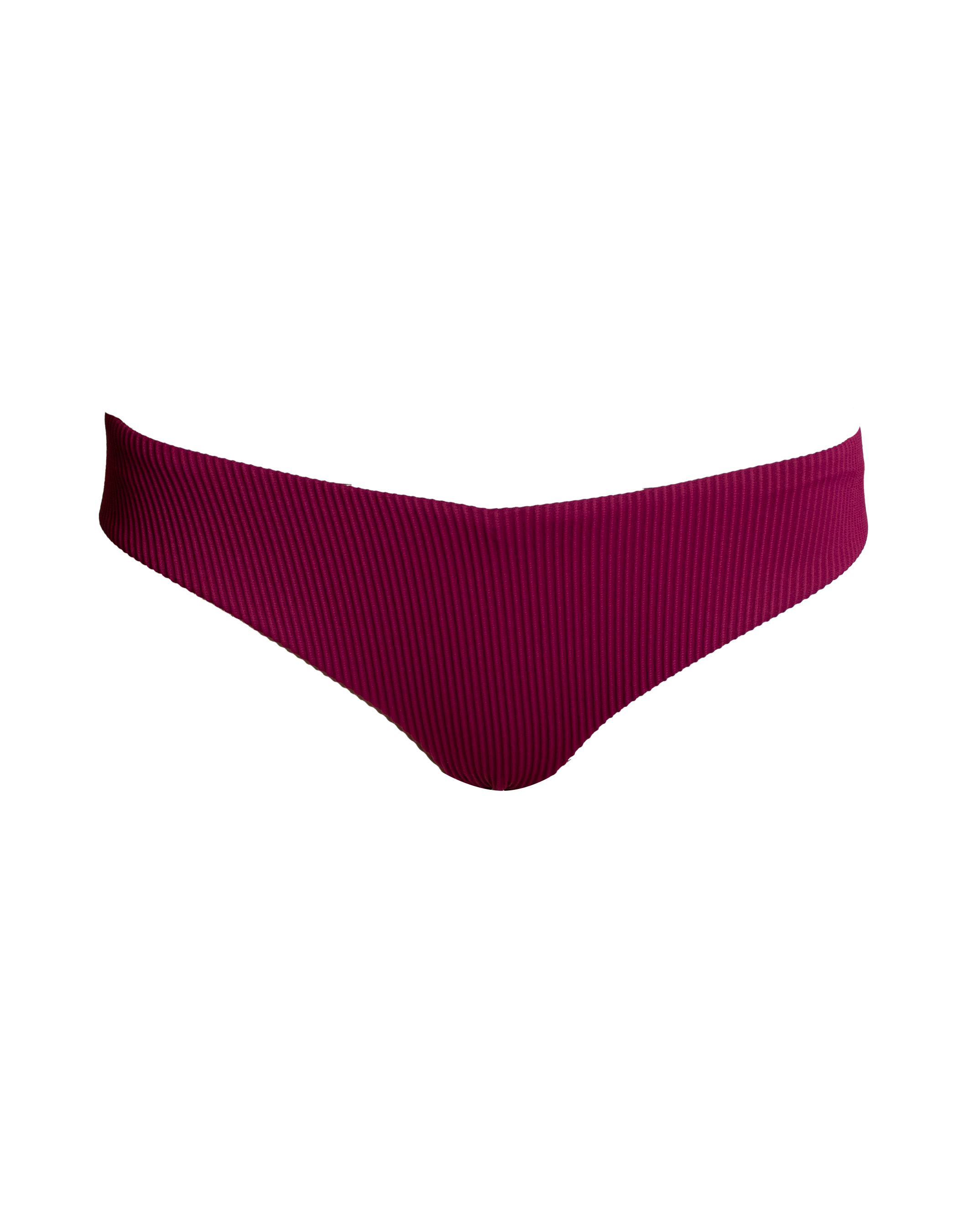 Low Waist Plum Womens Ribbed Bikini Bottoms, front view. Sustainable womens swimwear.