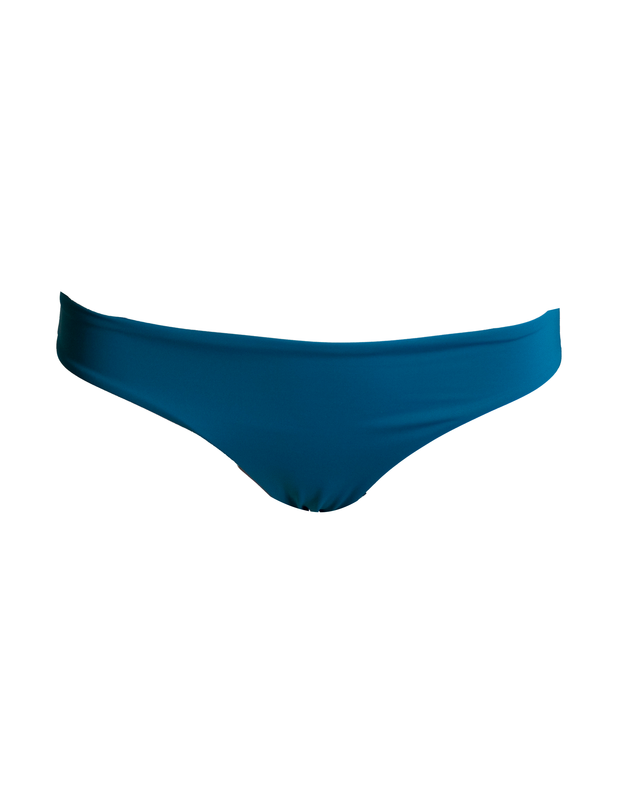 Low Waist Teal Womens Bikini Bottoms, front view. Sustainable womens swimwear.