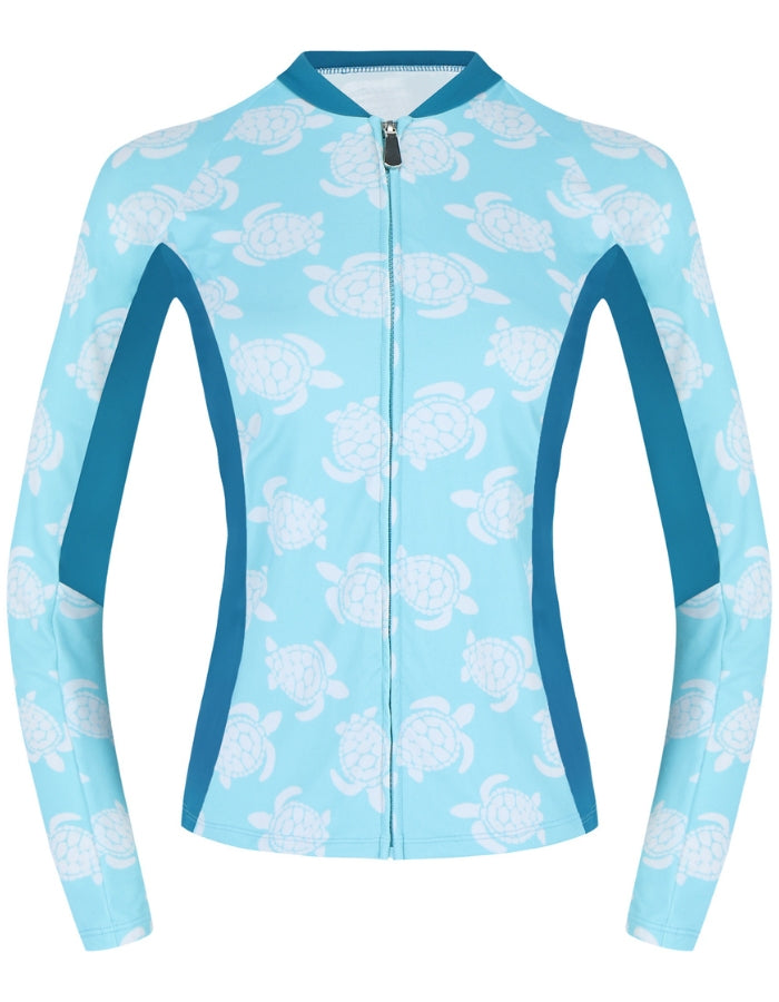 Womens_rash_guard_maldives_blue_turtle
