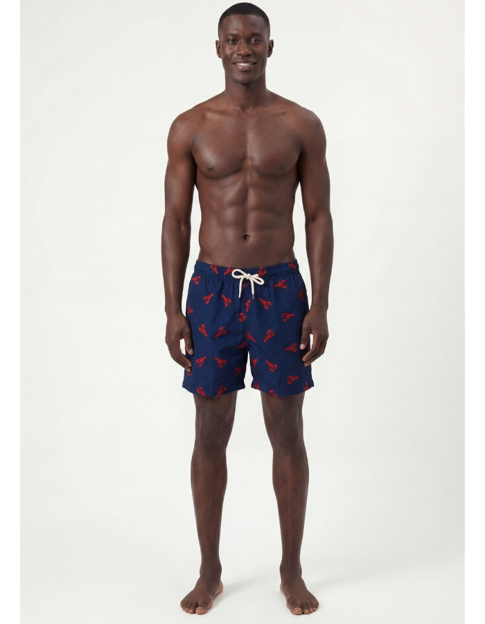 Marcus wearing Embroidered Red Lobster Mens Swim Shorts, size 30 - S