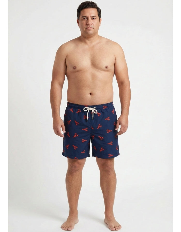 Jamie wearing Embroidered Red Lobster Mens Swim Shorts, size 37 - XL