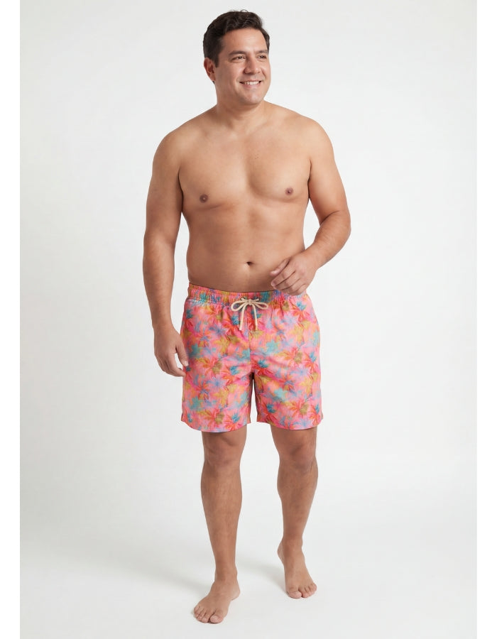 Jamie wearing Pink Palm Mens Swim Shorts, size 37 - XL