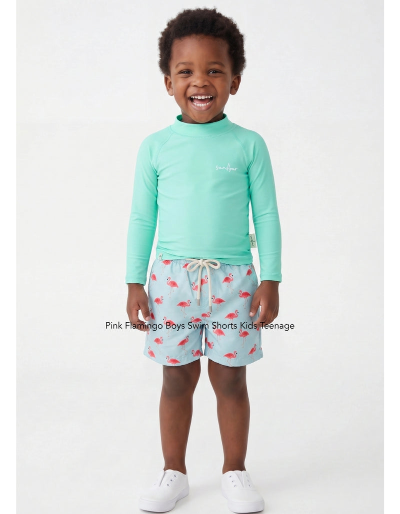 Oscar wearing Flamingo Boys Swim Shorts, size Age 3