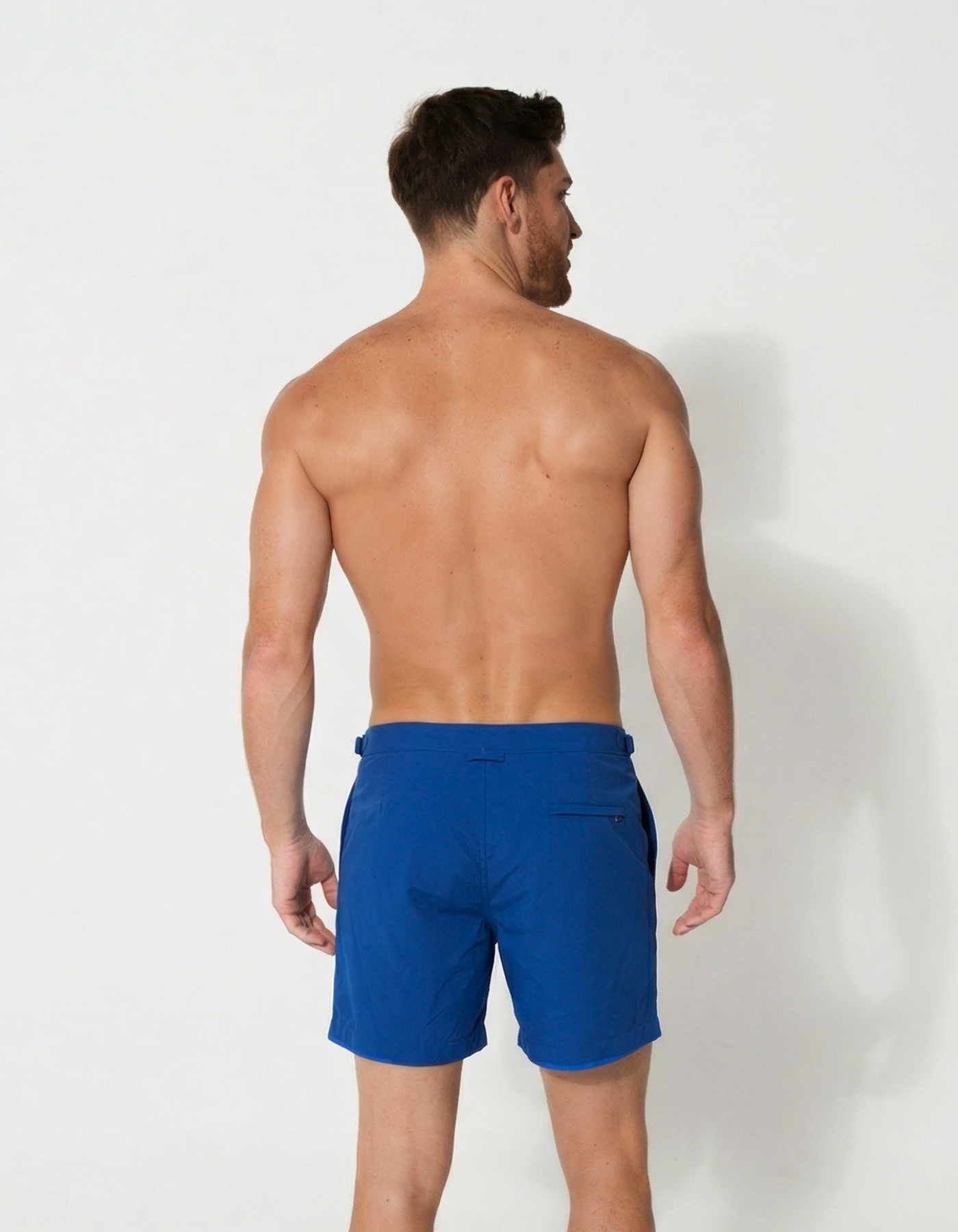 Regatta Blue Mens Tailored Swim Shorts, back view. Tailored mens swim shorts.