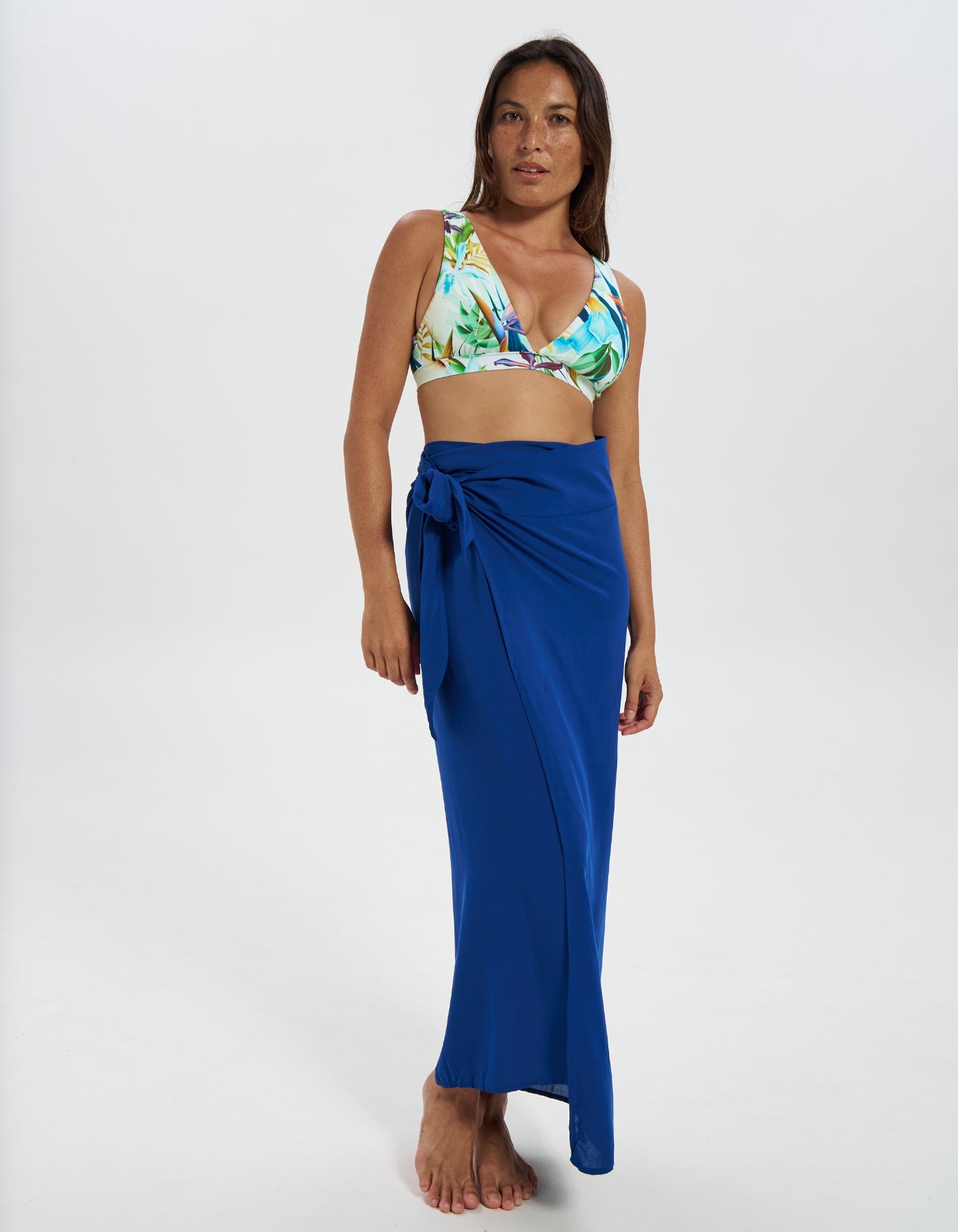 Navy Women's Sarong with Sash Tie, front view. Beach sarong.