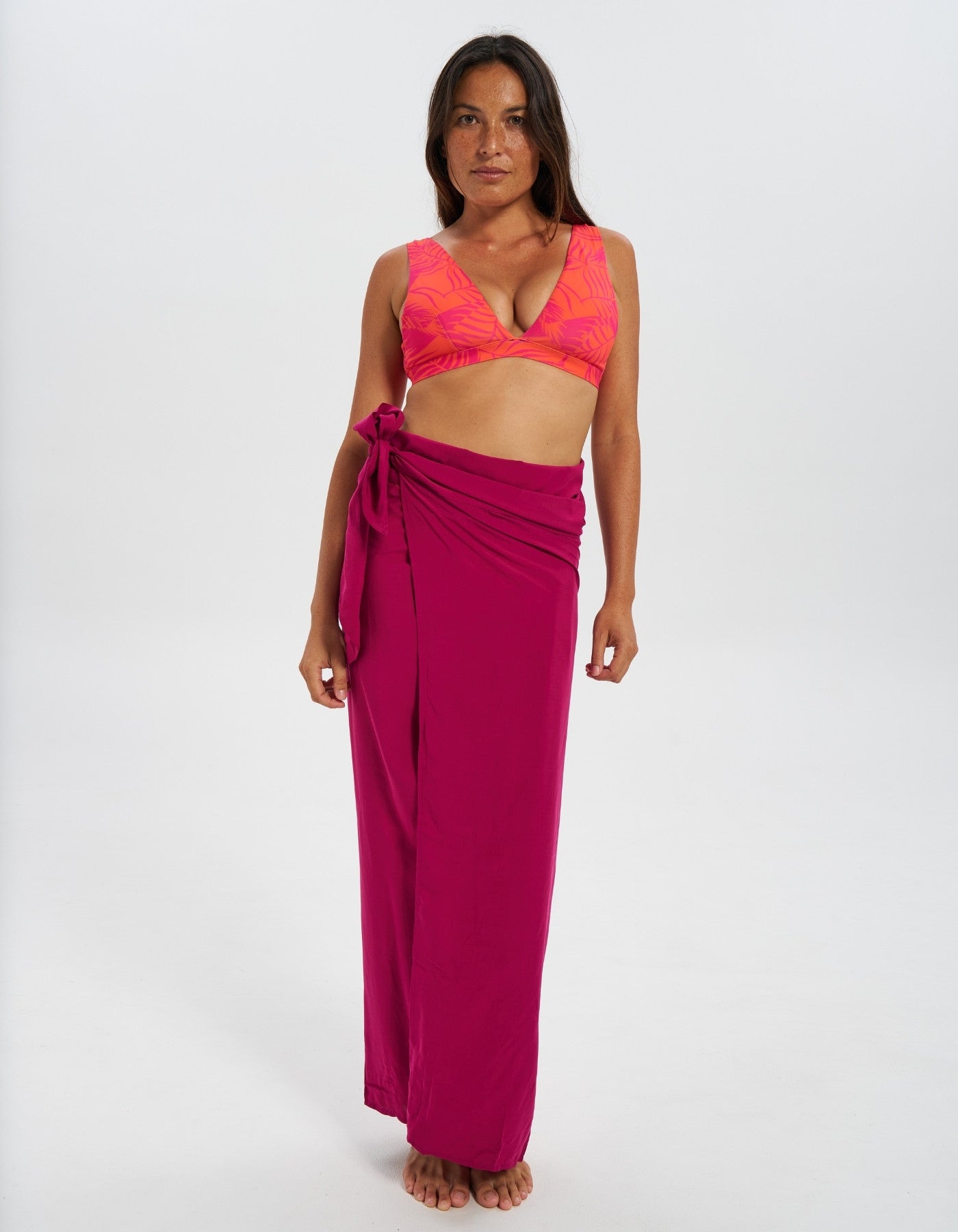 Plum Women's Sarong with Sash Tie, front view. Beach sarong.
