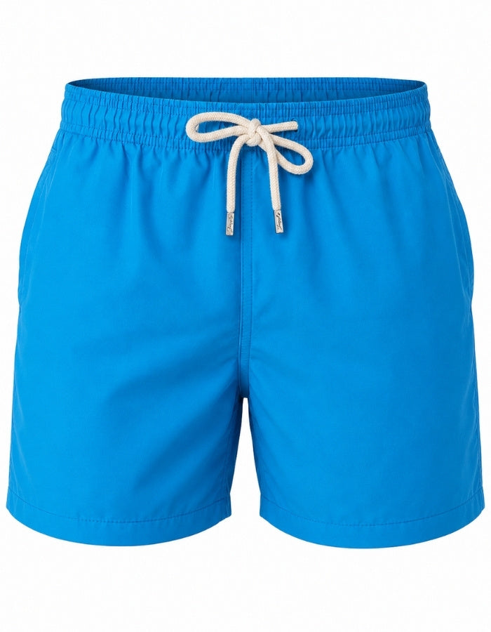 Sandbar Sustainable Swim Shorts Ghost Mannequin front view coastal blue