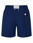 Deep Blue Boys Swim Shorts, back view. Sustainable boys swimwear.