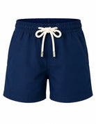 Deep Blue Boys Swim Shorts, front view. Sustainable boys swimwear ghost mannequin