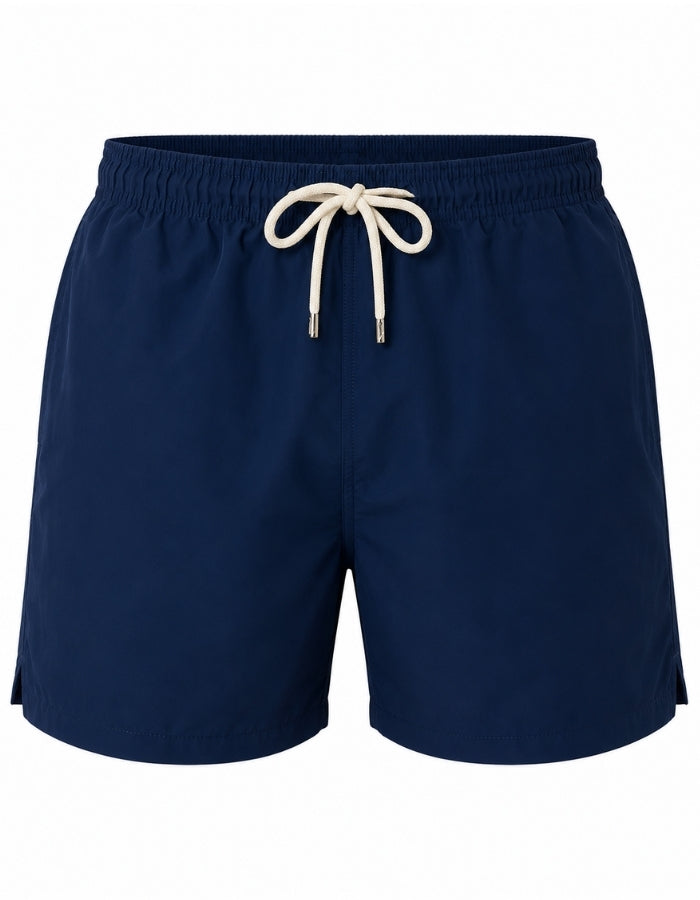 Sandbar Sustainable Swim Shorts Ghost Mannequin front view Deep blue