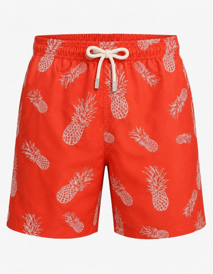 Sandbar embroidered Pineapple Mens Swim Shorts, front view. Premium Embroidered mens swim shorts.