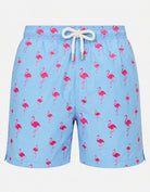 Sandbar Sustainable Mens Embroidered Swim Shorts Ghost Mannequin front view pink flamingo