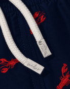 Embroidered Red Lobster Mens Swim Shorts string detail