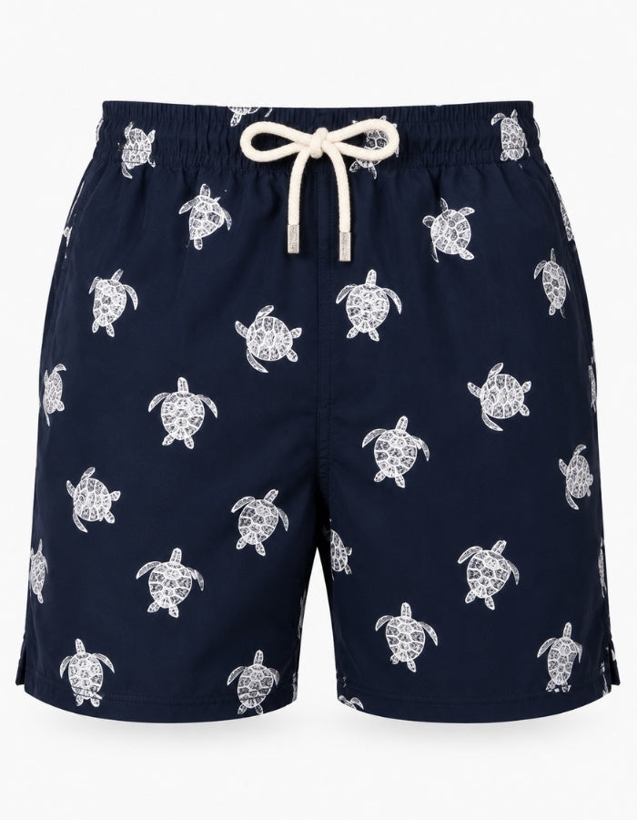 Sandbar-Swimwear-Ghost-Manequin-embroidered-turtle-mens-swim-shorts front view premium