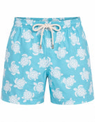 Sandbar Sustainable Swim Shorts Ghost Mannequin front view maldives blue turtle
