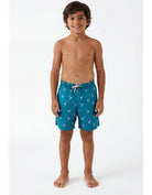 kids hummingbird sustainable swim shorts for all ages teal colour front view
