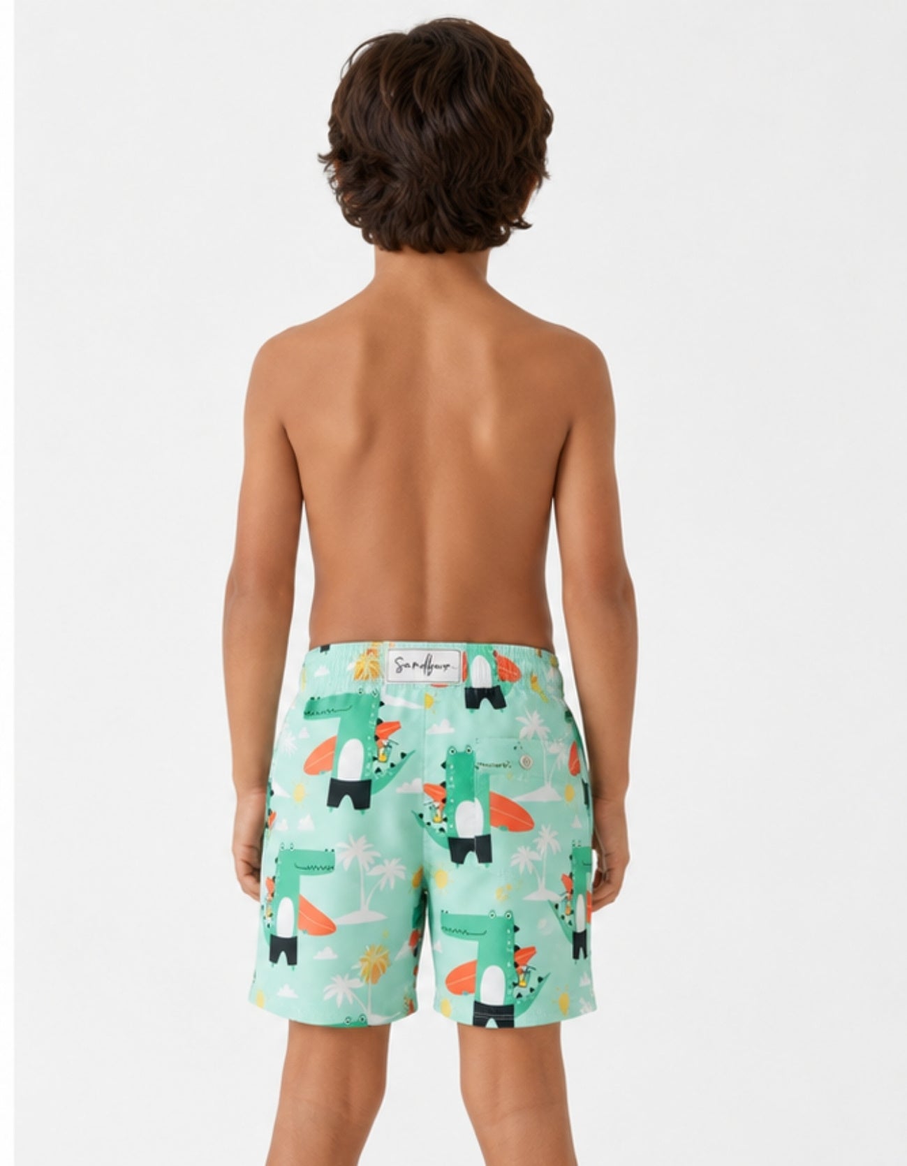Sandbar Swim Shorts Boys surfing crocodile print back view
