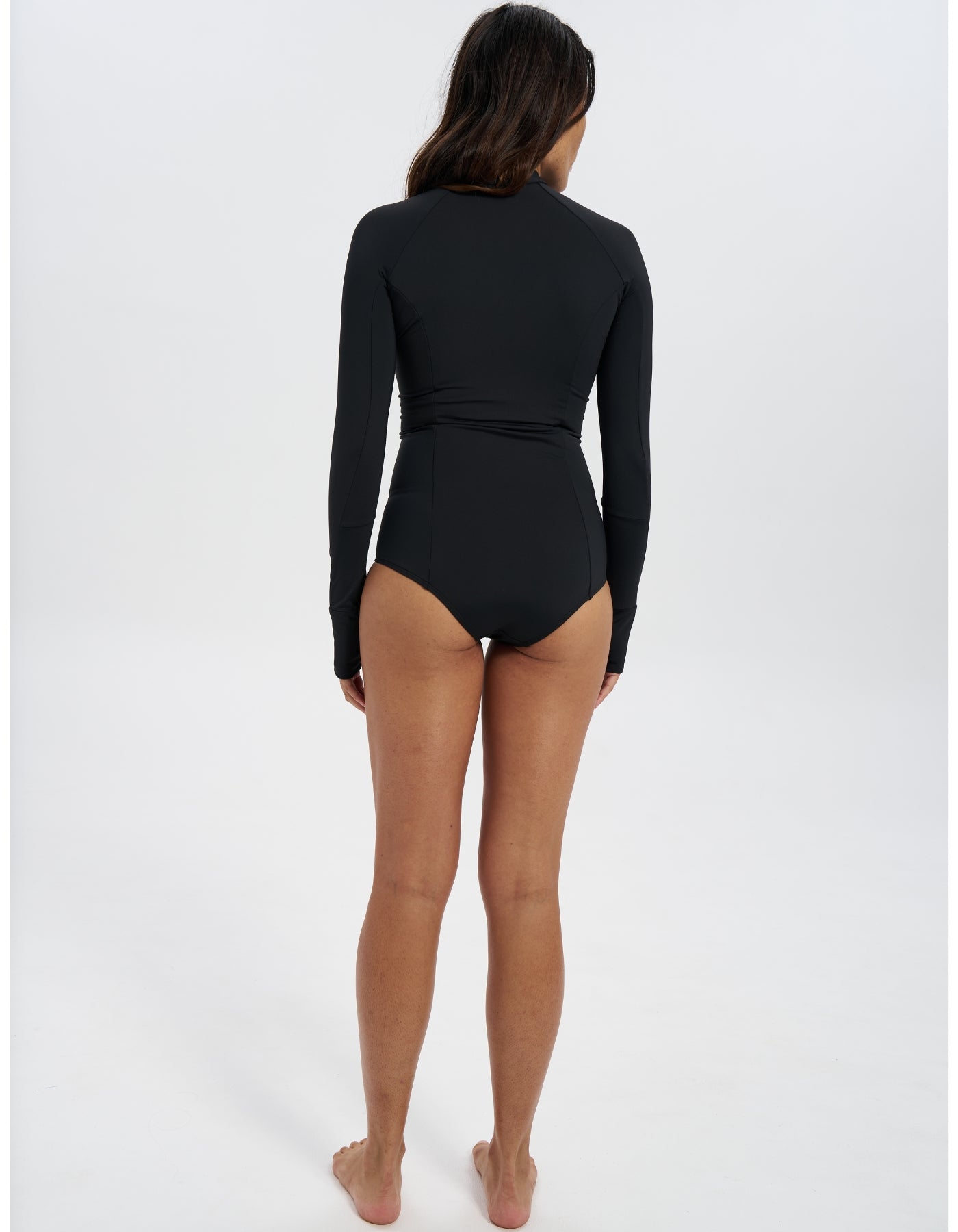 Pre Order - Black Womens Surf Suit, back view. Sustainable womens swimwear.