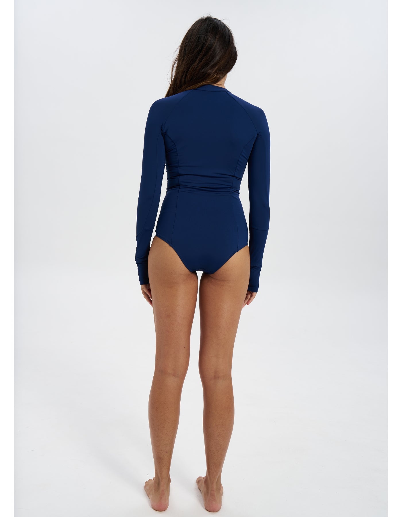 Pre Order - Midnight Blue Womens Surf Suit, back view. Sustainable womens swimwear.