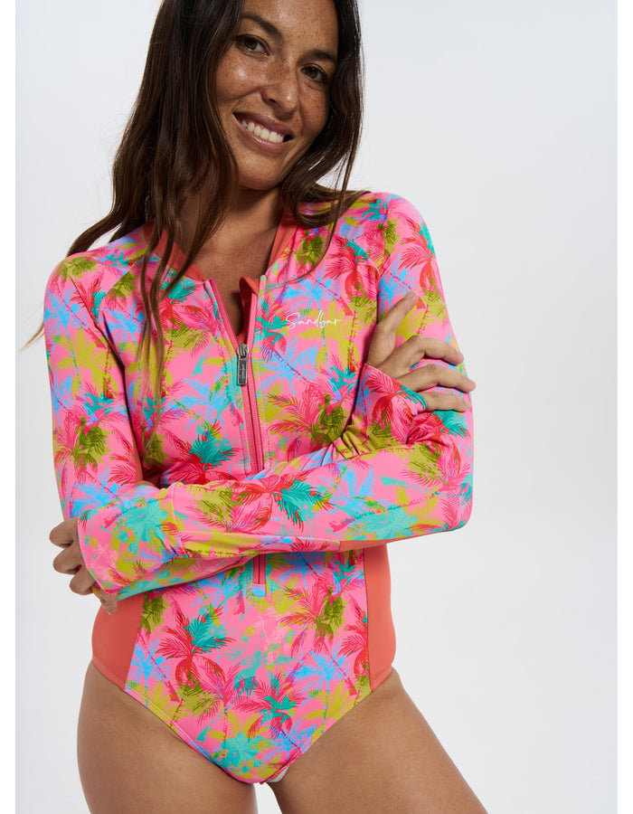 Pink Palm Womens Surf Suit