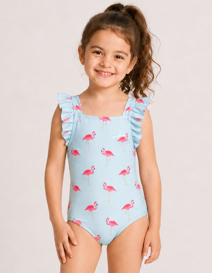Pink Flamingo Girls Ruffle Swimsuit