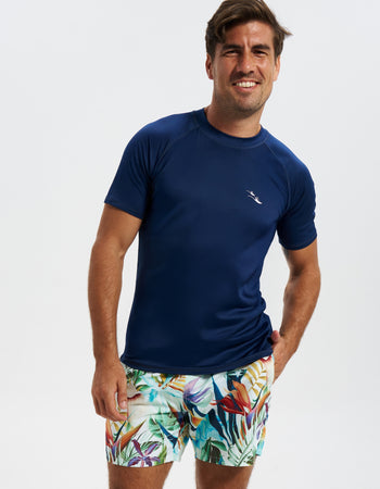 Rash Guard Jacket　/　Swim Shorts　Navy Deep Blue Short Sleeved Mens Rash Guard | Sandbar