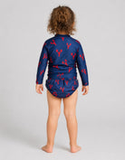 Red Lobster Rash Guard, back view. Kids UPF50 rash guard with Reusable Swimming Diaper