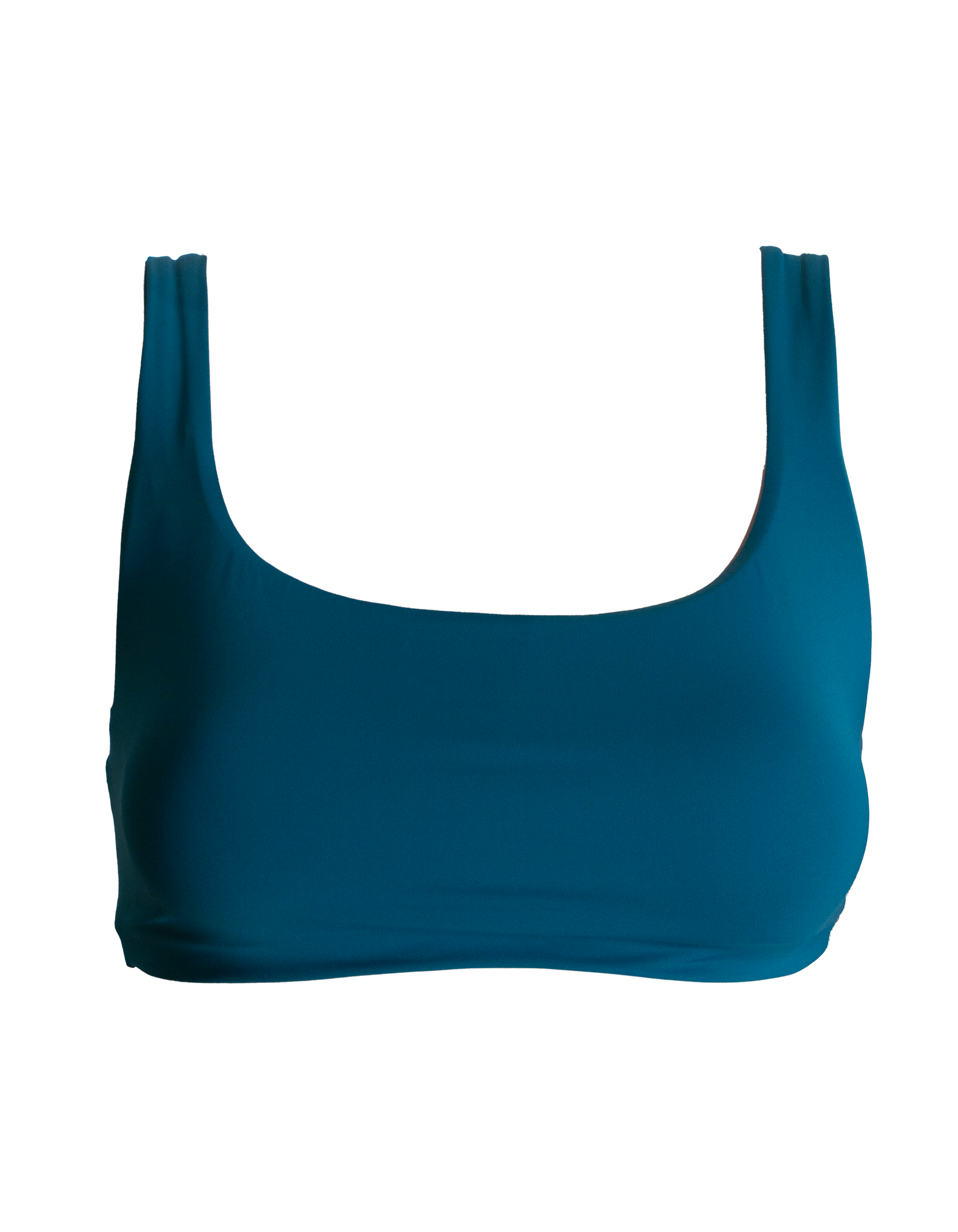 Teal Womens Tank Bikini Top, front view. Sustainable womens swimwear.