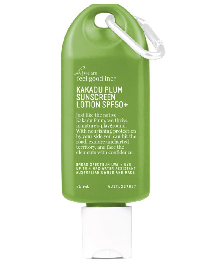 Travel Kakadu Plum Sunscreen SPF 50+, front view. Reef-safe sunscreen.