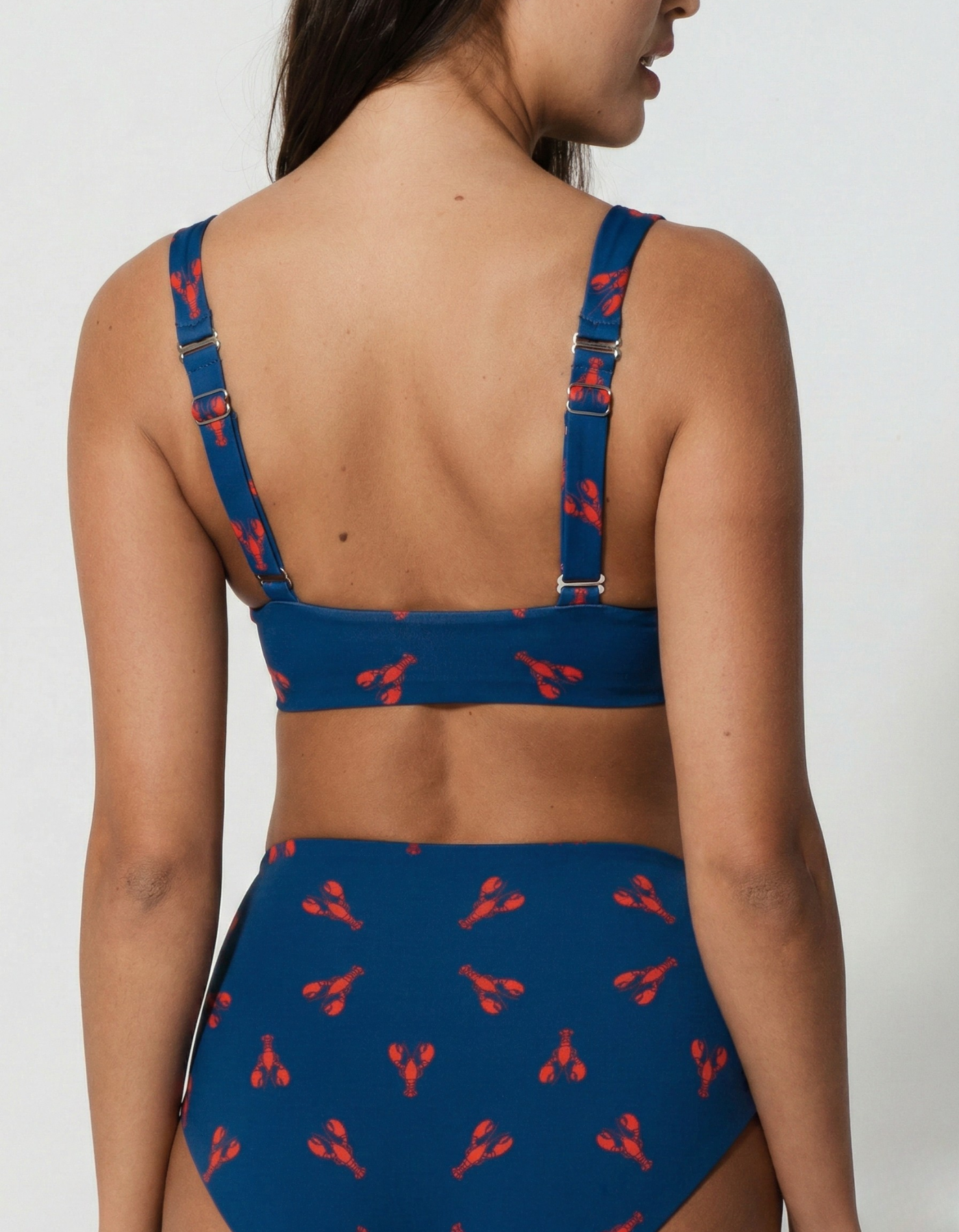 Lobster Tank Womens Bikini Top, print detail. Sustainable womens swimwear.