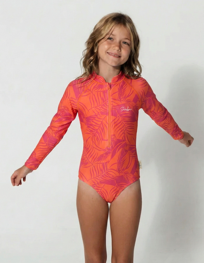 Aperol Palm Long Sleeved Girls Swimsuit