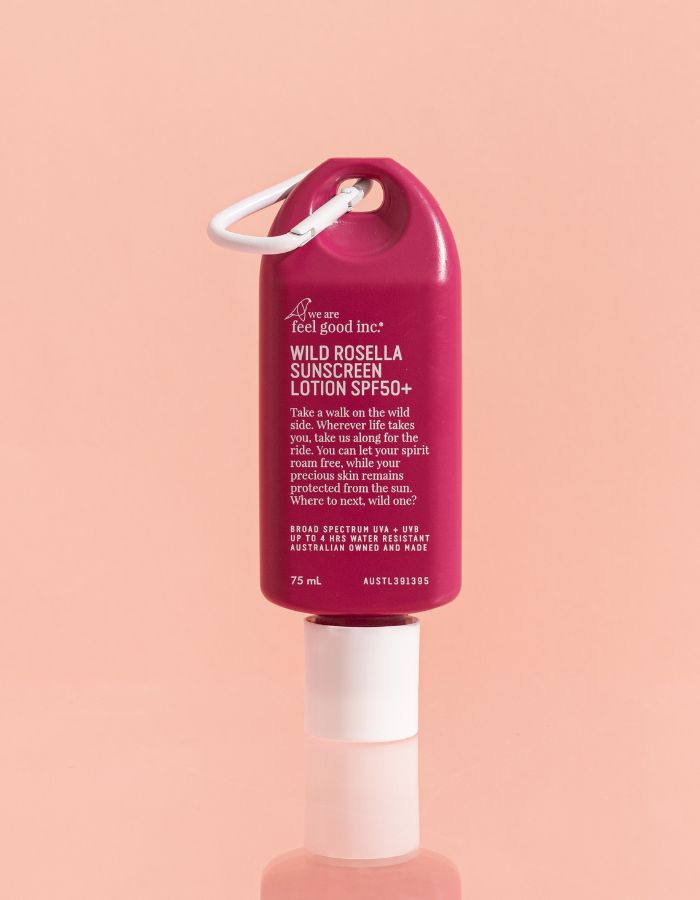 Travel Wild Rosella Sunscreen SPF 50+, print detail. Reef-safe sunscreen.