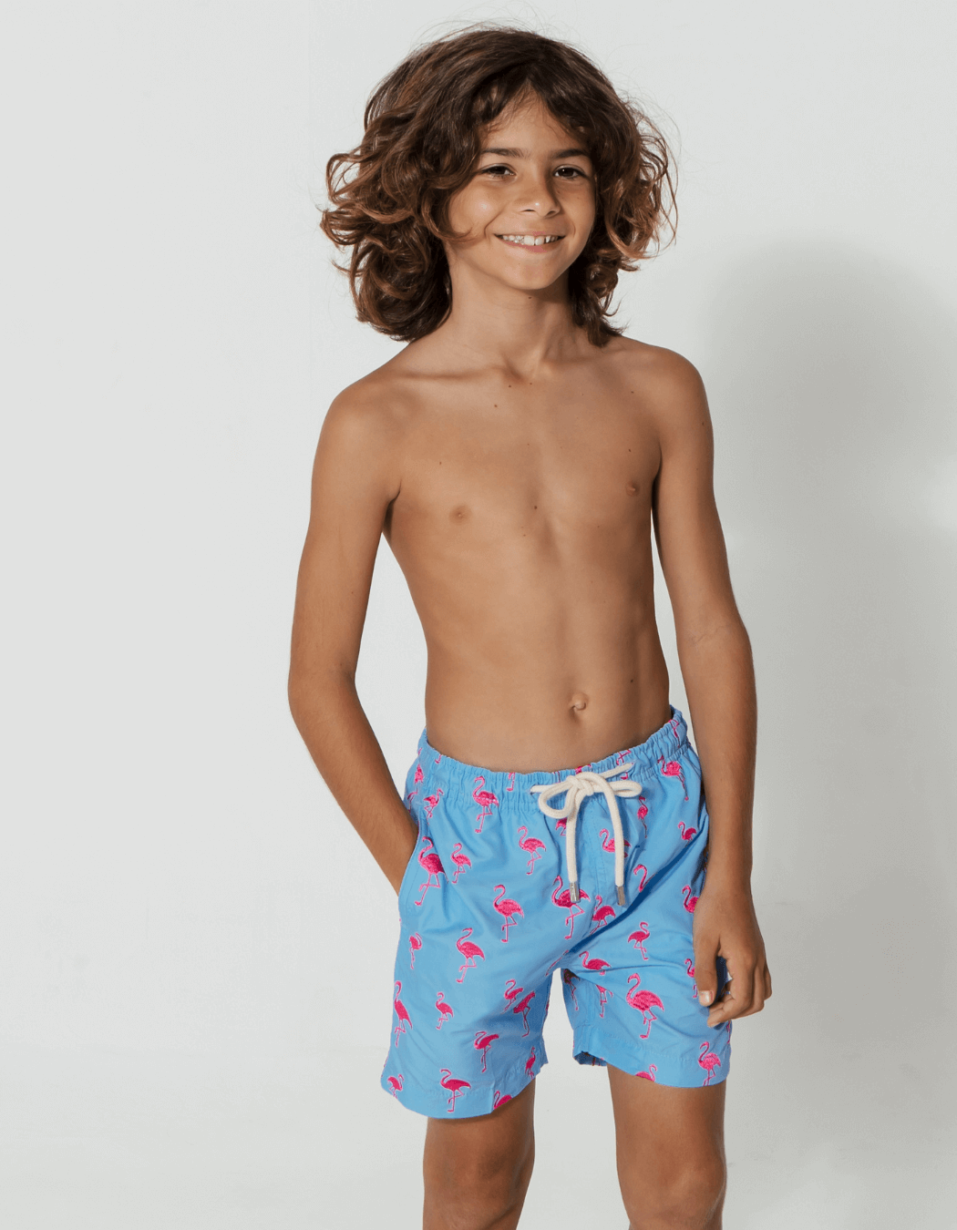 Embroidered Pink Flamingo Boys Swim Shorts Sandbar Swimwear